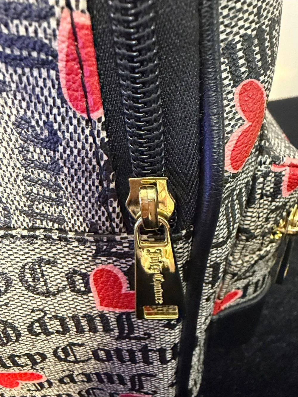 Juicy Couture Black Logo Backpack with Red Heart Details NWOT